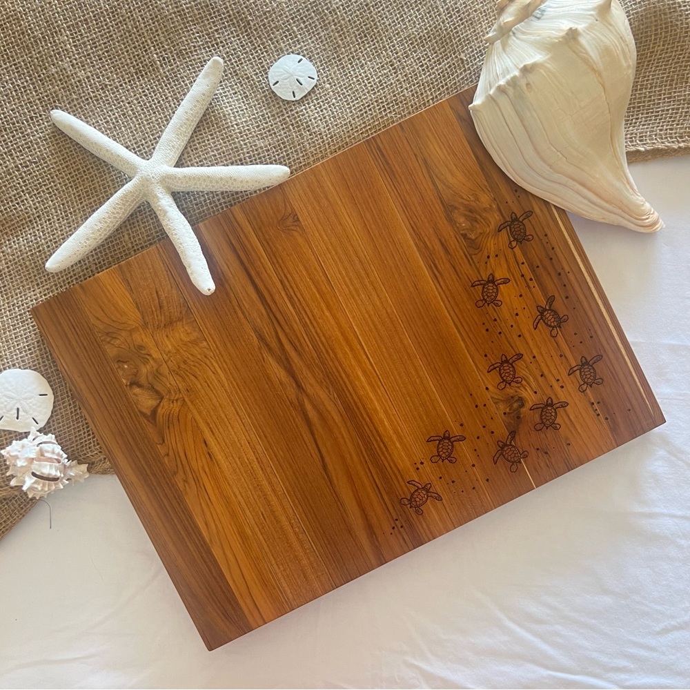 16” Teak Cutting Board - Baby Turtles